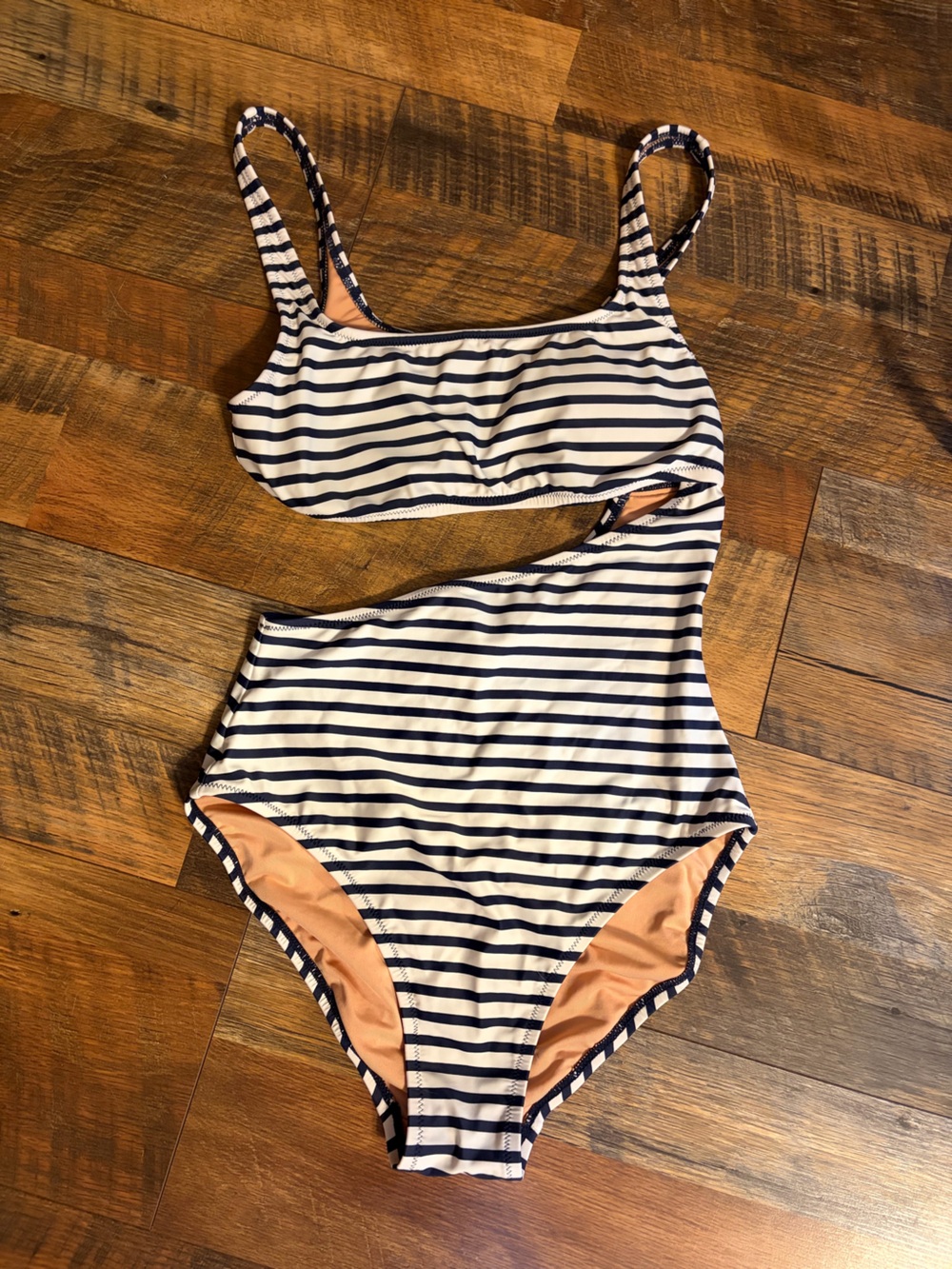 J. Crew Navy Stripe One-Shoulder Cutout Swimsuit